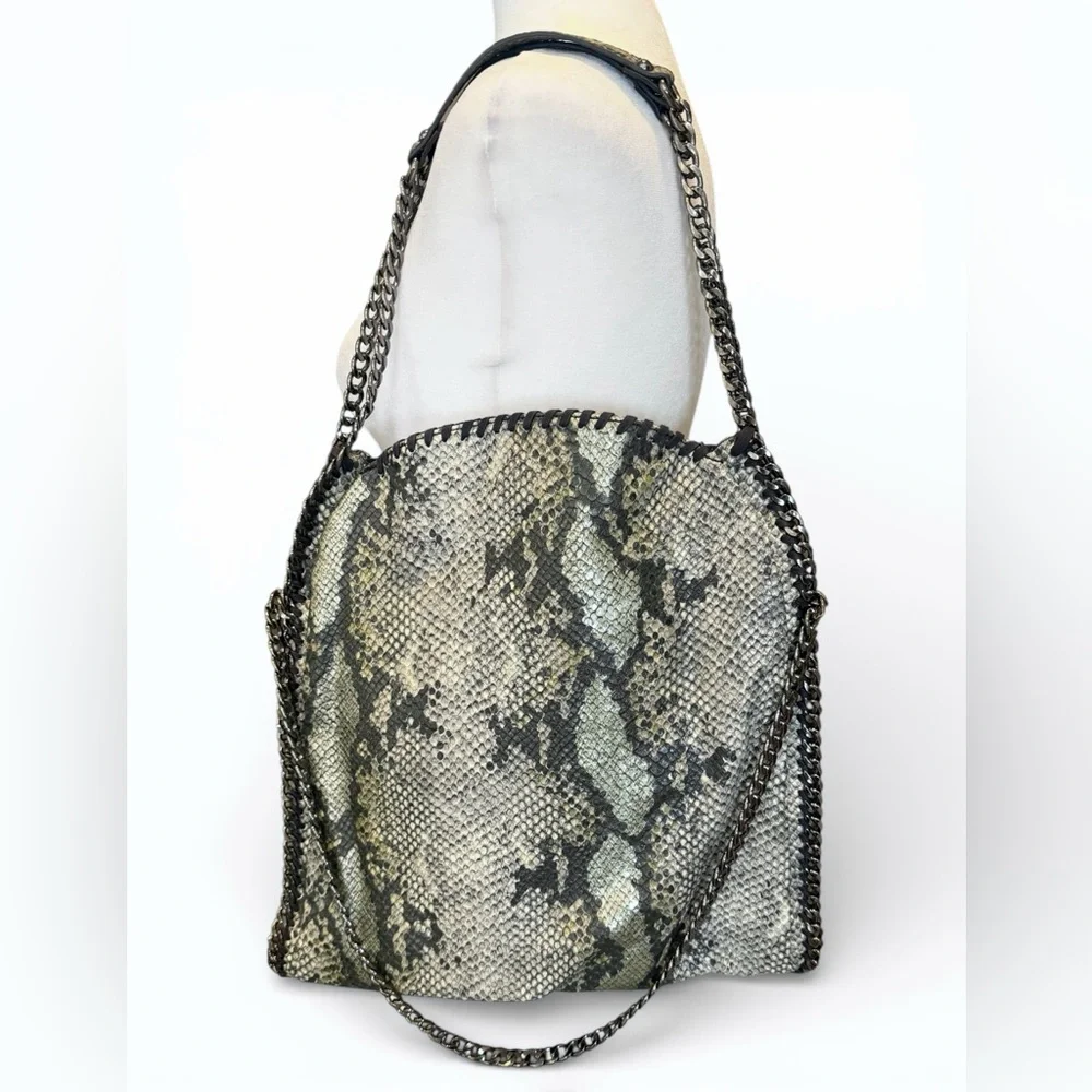 Steve Madden Snake Print Shoulder Bag Gunmetal Chain Handles - Picture 1 of 5